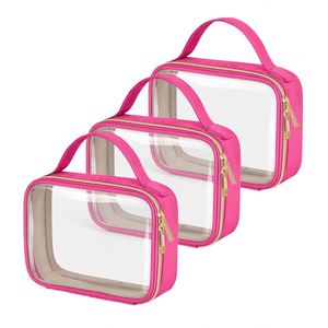 3-Pack <b>Clear</b> PVC Cosmetic <b>Bags</b> & Cases Quart Size Handles Black Airport Compliant for <b>Toiletry</b> <b>Bag</b> - Product Image 1