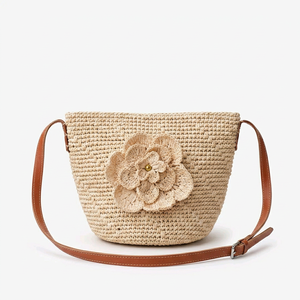 Bolso bandolera bohemio de rafia con bordado de animales de dibujos animados, correa para el hombro, bolso informal de capacidad media para mujer - Product Image 4