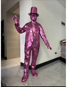 <span class=keywords><strong>Costume</strong></span> de miroir rose, combinaison miroir intégrale personnalisable avec haut-de-forme pour spectacle sur scène - Product Image 2