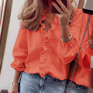 Blusa de <span class=keywords><strong>Mujer</strong></span> con Mangas Farol Elásticas y Volantes, Estilo Casual Primavera/Verano 2026 para <span class=keywords><strong>Wish</strong></span> y eBay - Product Image 3