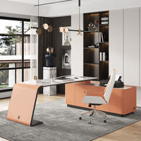 Escritorio Ejecutivo Ergonómico Moderno de Lujo ML, con Cajón, Superficie Multifuncional de Cerámica/Vidrio Naranja, Duradero y Ensamblado