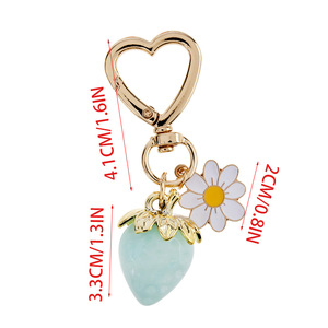 Móc khóa dâu tây 3D dễ thương, thiết kế Kawaii, hình trái tim, hoa cúc, trái cây, móc khóa dâu tây, phụ kiện trang trí túi xách, đồ trang sức - Product Image 4