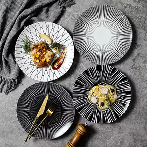Quality Assurance Black White Contrast Vintage <b>Ceramic</b> Irregular Platter Set for Rustic Restaurant Home Table - Product Image 2