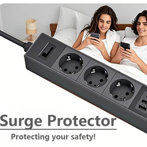 Bande de prise à 5 voies avec <span class=keywords><strong>interrupteur</strong></span> à connecteur <span class=keywords><strong>plat</strong></span> Câble de 2m et distance <span class=keywords><strong>extra</strong></span> large Couleur blanc noir - Product Image 2