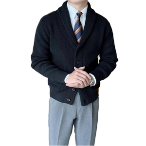 Mùa thu mùa đông người Anh Retro mỏng nhẹ Áo len nam Cardigan sang trọng cổ chữ V màu xanh lá cây cổ áo nút trưởng thành kinh doanh Áo khoác dệt kim - Product Image 2