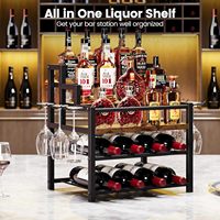 Estante de Exhibición de Botellas de Licor Vintage de Madera Portátil de 5 Niveles, con Capacidad para 20 Botellas, Estantes para Vino de Encimera con 6 Soportes para Copas de Vino