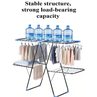 Séchoir à linge pliant double niveau en métal fonctionnel avec design en forme d'aile mobile pour balcon, salle de bain, rangement de chaussures et sacs