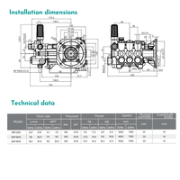 Pompe à piston triplex série BKF 23.1 6.1-9gpm 150 bars avec tête en laiton et régulateur de pression intégré pour pulvérisation et lavage de voitures