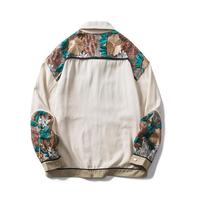 Blouson Bomber Homme Décontracté Ample Style Universitaire Brodé de Fleurs Chinoises et Patchwork – Veste de Baseball