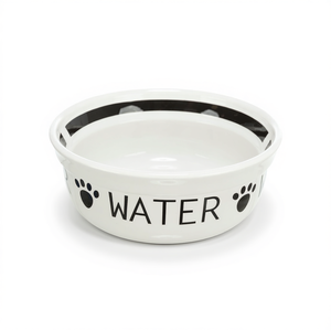 Tazón de Agua para Mascotas de Cerámica, 0.25 L, Blanco con Diseño de Huella Negra, para Perros y Gatos - Product Image 2