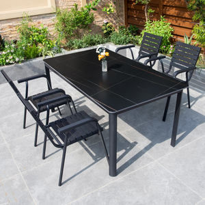طاولة وكرسي مستطيلي أسود قابل للغسل ومقاوم للماء ومقاوم للطقس - Product Image 2