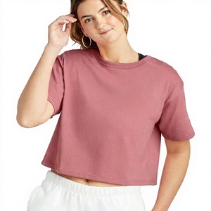 Women's Crop <b>Top</b> T-Shirt Solid Color Crew Neck Short Sleeve Loose Fit Casual Summer Jersey Cotton Breathable - Product Image 1
