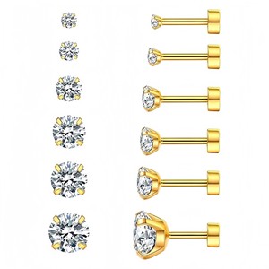 Titanium Steel <b>Round</b> Zircon Stud Earrings Prong Setting Stainless Steel Ear <b>Posts</b> Gift Jewelry Set - Product Image 5