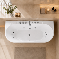 Baignoire balnéo ovale murale avec robinet à poignée croisée et jets hydromassants multipoints 30x51 pouces