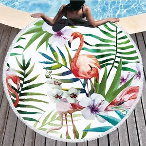 Tropical Flower Round 3d Print Microfiber Fringed Beach Towel Essentials Travel Sport Swim Shawl Sun Protection Blanket