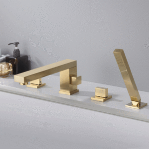 Set Completo per <span class=keywords><strong>Vasca</strong></span> da Bagno <span class=keywords><strong>in</strong></span> Rame con Beccuccio Allungato, Miscelatore Freddo e Caldo, Quattro Fori, Quattro Pezzi, Oro con Rubinetto <span class=keywords><strong>Doccia</strong></span> - Product Image 6