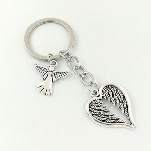 Vintage Guardião Anjo Pingente Chaveiro Asas Em Forma De Coração Chaveiro Anéis para Mulheres Homens Bolsa Charm Acessórios Chaveiro - Product Image 1