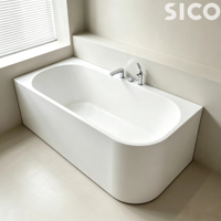 Baignoire autoportante en acrylique blanc brillant, gain de place, baignoire d'angle contre le mur
