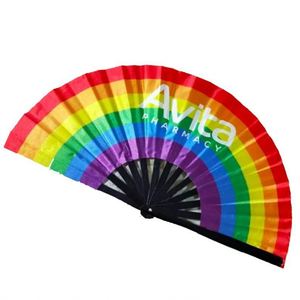 Customized Large 33cm Rainbow Bamboo Folding Hand Fan Portable Party Souvenir Love Flower <b>Basket</b> Blank for Decoration Promotion - Product Image 1