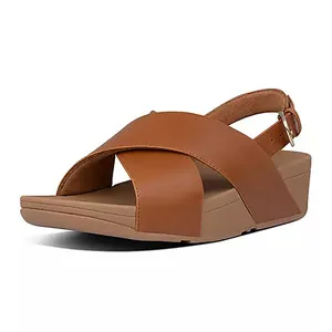 Classical Design Comfortable Cross Strap Brown PU Leather Mold Platform Wedge Flat Women and Ladies' Sandal