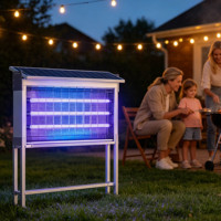 Lampe Solaire LED Anti-Moustiques et Anti-Mouches 60W, Panneau Monocristallin, Double Mode d'Opération, 9000mAh, IP44, Couverture 120-180m, Utilisation Extérieure