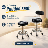 Tabouret de bar en cuir pour laboratoire, soins esthétiques et onglerie, réglable en hauteur, base rotative sur roulettes, cadre en nylon, tabouret haut, direct usine