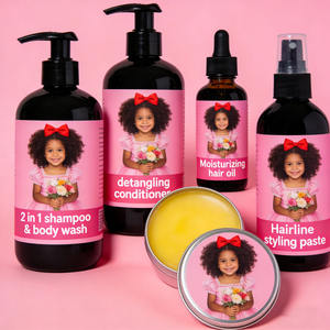 Kit de Soins Bio pour Cheveux et Corps de Bébé : Shampoing, Après-Shampoing Démêlant, Huile de Croissance Capillaire en Spray, et Fixateur de Bords pour Enfants - Product Image 5