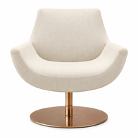 Fauteuil pivotant en tissu bouclé crème, fauteuil rond avec base en disque bronze, fauteuil d'appoint moderne minimaliste pour chambre à coucher