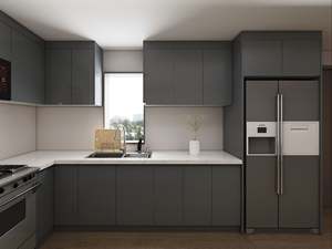 Mueble de Cocina en Forma de U con Acabado en Laca Gris, Tablero de Melamina y Encimera de Cuarzo para Apartamento - Product Image 3