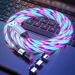 Cable de carga magnético para teléfono móvil, luz LED giratoria 540, luminosa, USB
