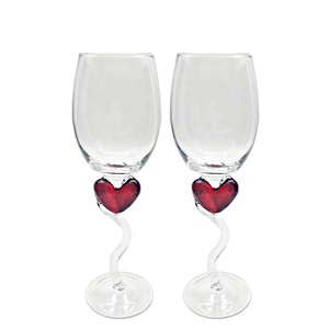 Tazza di <span class=keywords><strong>vetro</strong></span> trasparente Verde red swirl stelo rosso cuore staminali bicchiere di Vino calice - Product Image 4