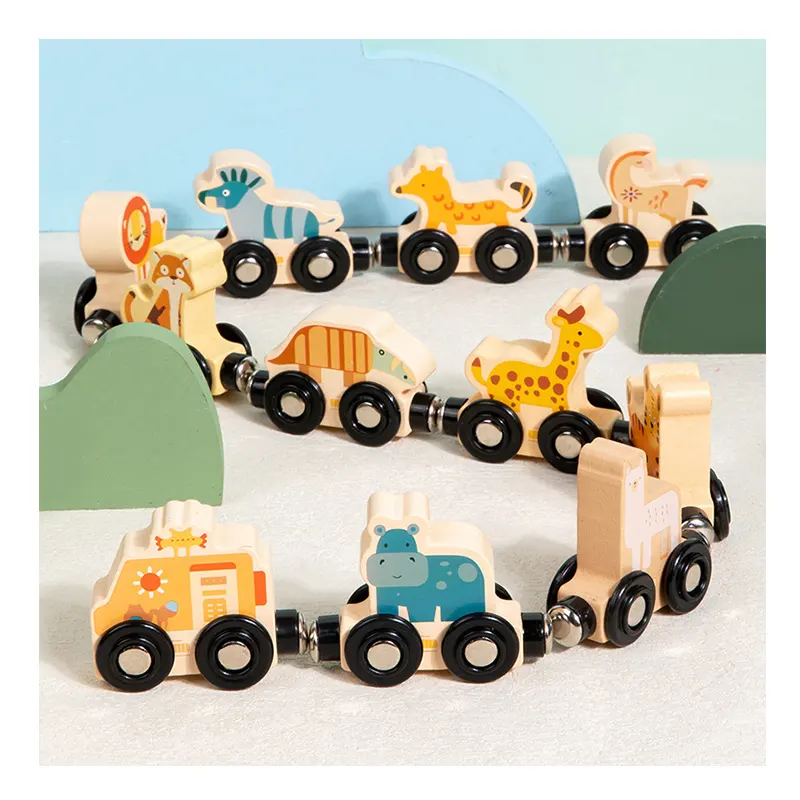 Montessori Educatieve Speelgoedauto 'S 11% Houten Magnetische Treinspoor Set Met Dieren En Digitale Auto-Ontwerpen Voor Peuters