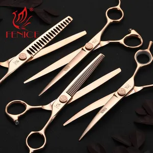 Fenice 6.5/7.0/7.5 Inch Gold Pet Dog Grooming Straight Cutting Scissors Curved Thinning Shears Set JP440C Stainless Steel