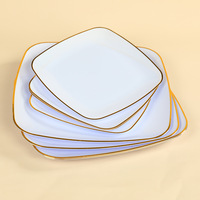Assiettes carrées jetables en plastique PS de haute qualité avec bordure dorée, lourdes et décoratives, pour desserts de fête et mariages