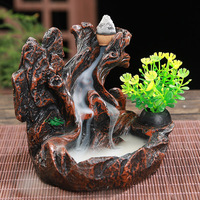Vente flash : Brûleur d'encens à reflux en résine chinoise Zhuolong, fontaine à fumée, cadre, petit modèle pour la maison ou le bureau, cascade, toutes saisons