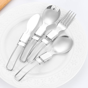 Juego de Cubiertos Plegables de Acero Inoxidable 304, Cuchillo, Tenedor, Cuchara, Palillos, Portátil, para Viajes, Campamento, Aire Libre - Product Image 3