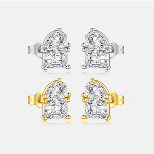 FUAMAY Fashion classico minimalista CZ orecchini <span class=keywords><strong>gemelli</strong></span> placcato oro 18K Mini geometrico quadrato a goccia zircone orecchino - Product Image 1