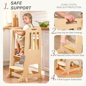 Tabouret d'appoint en bois pour enfants avec barre de sécurité pour cuisine et salle de bain, 3-6 ans, couleur naturelle - Product Image 2