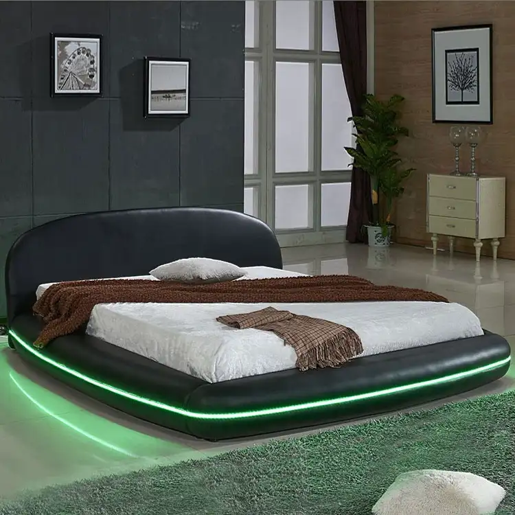 Foshan สง่างามสีดำรอบหัวเตียงกรอบกษัตริย์ขนาดนำกรอบเตียงที่มีไฟ LED