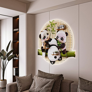 Panda Shaped Pegboard Storage Rack Round <b>Wall</b> <b>Mounted</b> Adjustable Childrens Bedroom Display <b>Shelf</b> - Product Image 2