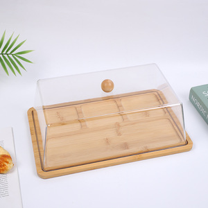 Bandeja transparente para exhibir pasteles, cubierta con madera de bambú, para hoteles, restaurantes, bocadillos, postres y frutas secas - Product Image 5