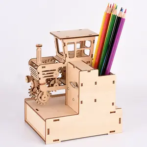 Mainan Buatan Tangan Edukasi Dini Kayu, Kotak Musik Perakitan Mekanis Stereo 3D, Pemegang Pena Model Kayu