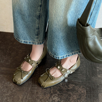 Nouvelles Ballerines Femme en Cuir de Vachette Véritable à Bout Carré, avec Sangles, Rivets et Nœud Papillon – Collection Automne 2026 – Modèle Tendance et Confortable