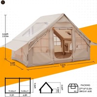 En stock, tente pneumatique de 6,3 mètres carrés, auvent noir enduit, trou pour cheminée, Oxford imperméable, portable, pour le camping familial en plein air