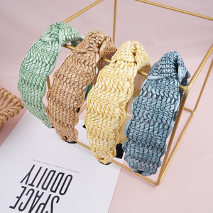 Serre-tête en paille tressée en raphia à nœud croisé pour femme, coiffe décontractée d'été - Product Image 3