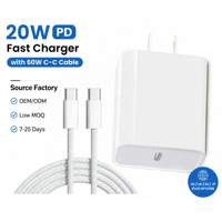 HNT ODM/OEM 20W PD snellader met 60W C-C nylon gevlochten kabel, stroomadapter met US/EU/UK/JP/KC snelladen voor iPhone 16