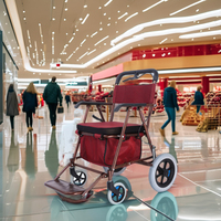 Vente en gros de caddie pliable de haute qualité pour senior avec marchette et dispositif de roulement avec des sièges confortables et un panier