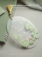 Cartes d'invitation de mariage en papier fantaisie, impression numérique, style naturel frais, simple, vert, acrylique, personnalisé, modèle TB, sans logo
