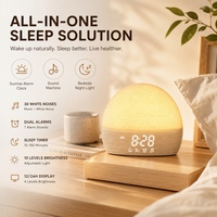 Réveil-lampe à simulation d'aube IBN avec 30 types de bruit blanc, batterie 3000-5000mAh, sortie 5-10W