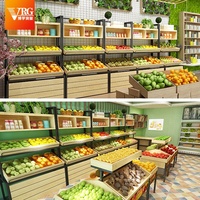 Boxue Fashion Supermarkt Schap Fruit Groente Display Stand Staal Hout Combinatie Multifunctioneel Aanpasbaar BPA Vrij Lichtgewicht